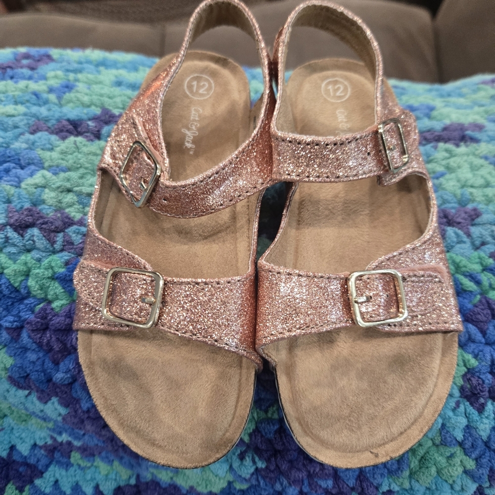 Cat & Jack Girls Rose Gold Glitter Buckle Sandals